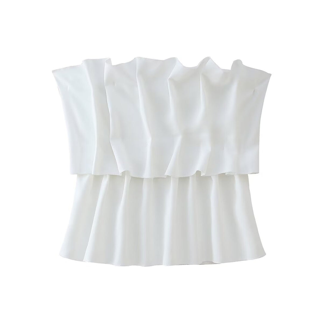 Damen ärmelloses Blusentop mit voluminösem Rüschendesign R&B