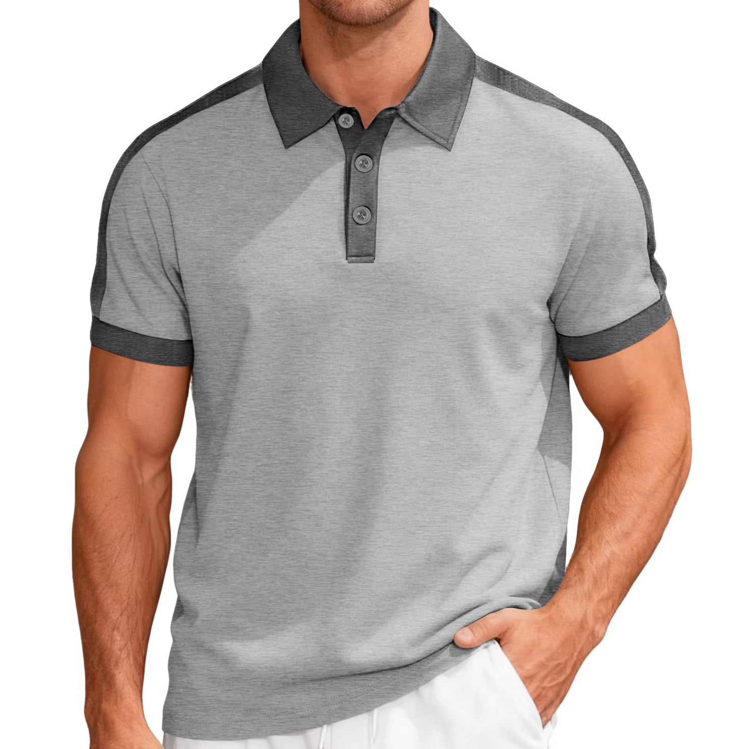 Herren nan Premium-Polo im Retro-Kontrastlook mit Hemdkragen und Dreiknopfleiste R&B
