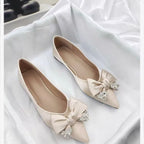 Damen elegante Ballerinas mit funkelndem Schleifendekor R&B