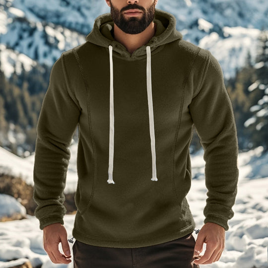 Herren bequemer Fleece Kapuzenpullover mit hohem Kragen und praktischer Kängurutasche R&B