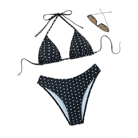 Damen Triangel-Bikini mit hohem Beinausschnitt und elastischen Bindebändern R&B