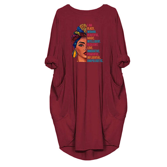 Damen Kleid mit lässigem Schnitt und kreativen Motiv und praktischen Taschen R&B