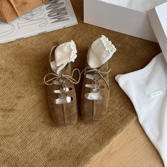 Damen Komfortable Wildleder Ballerinas mit Schnürung R&B