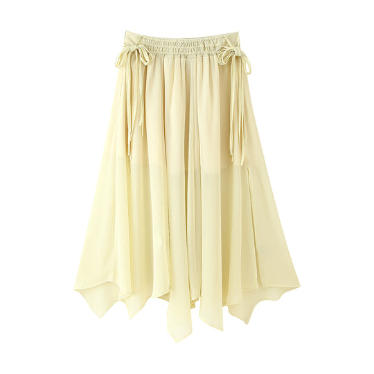 Damen plissierter Midi-Rock mit verstellbarem Bindeband R&B