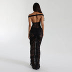 Damen Elegantes Spitze Maxikleid mit Off-Shoulder-Design und figurbetontem Schnitt R&B