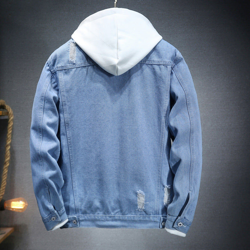 Herren lässige Jeansjacke mit bequemem Hoodie-Einsatz und modischen Details R&B