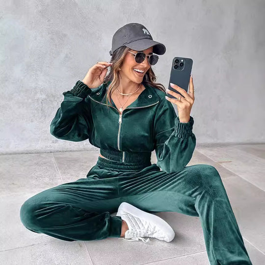 Damen lässiger Sportanzug mit elastischem Bund und Taschen R&B