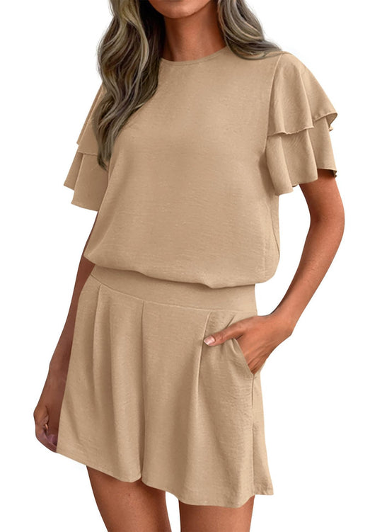 Damen Verspieltes Jumpsuit mit Rüschendetails und seitlichen Taschen R&B
