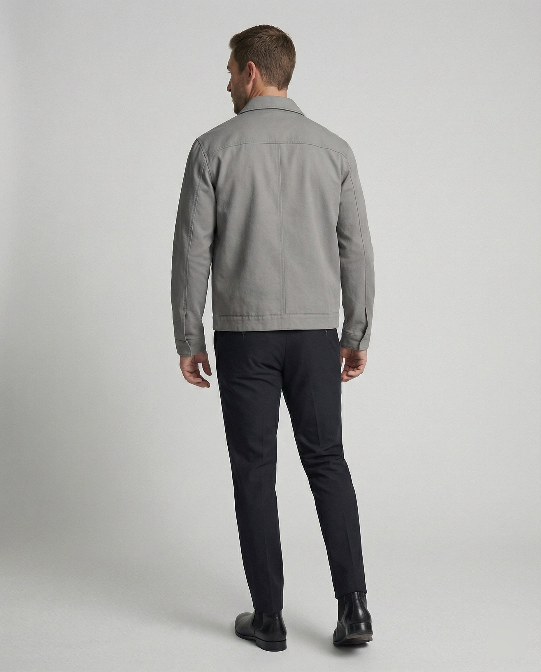 Herren kastige Zip-Jacke mit Hemdkragen und minimalistischen Teilungsnähten R&B