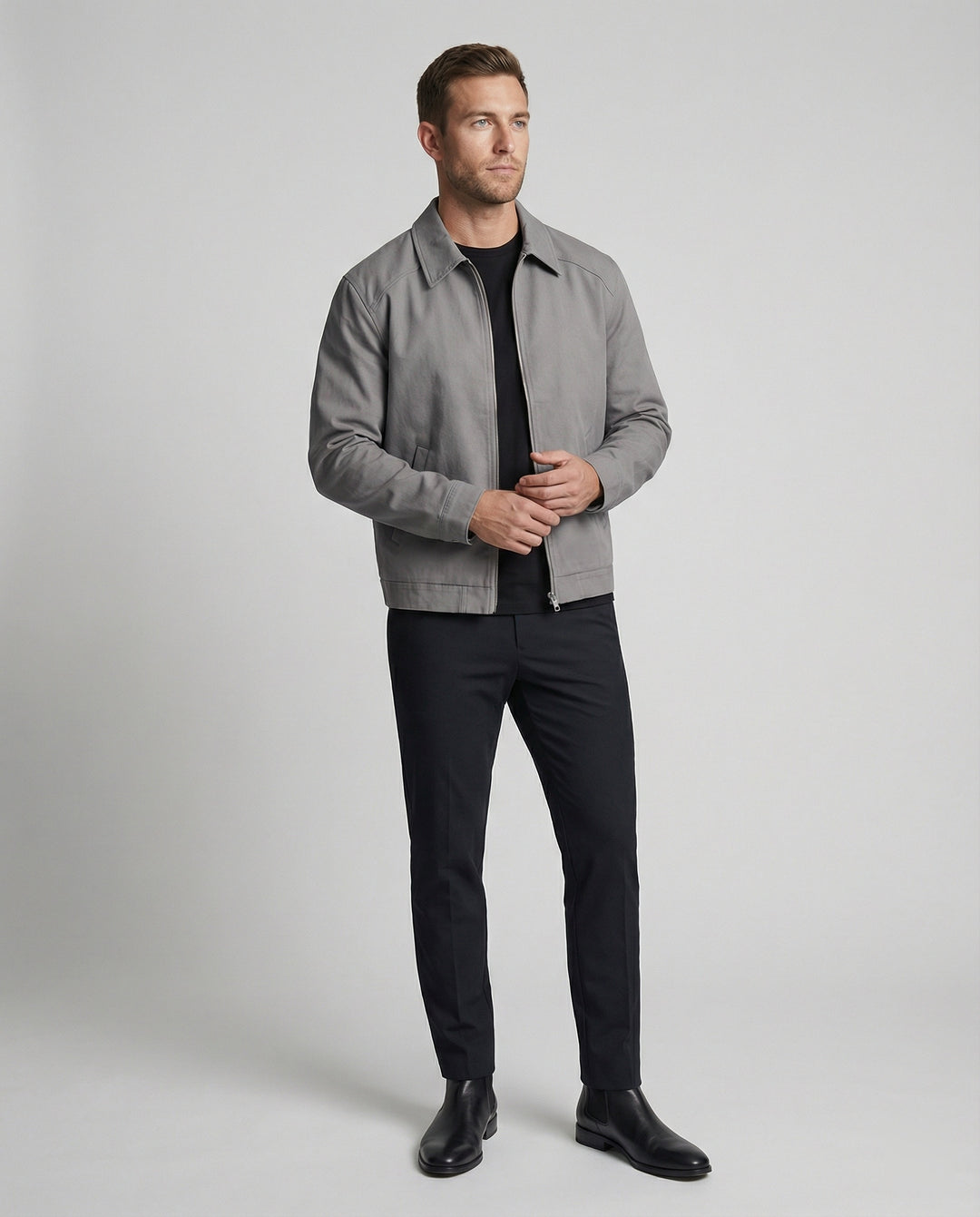 Herren kastige Zip-Jacke mit Hemdkragen und minimalistischen Teilungsnähten R&B