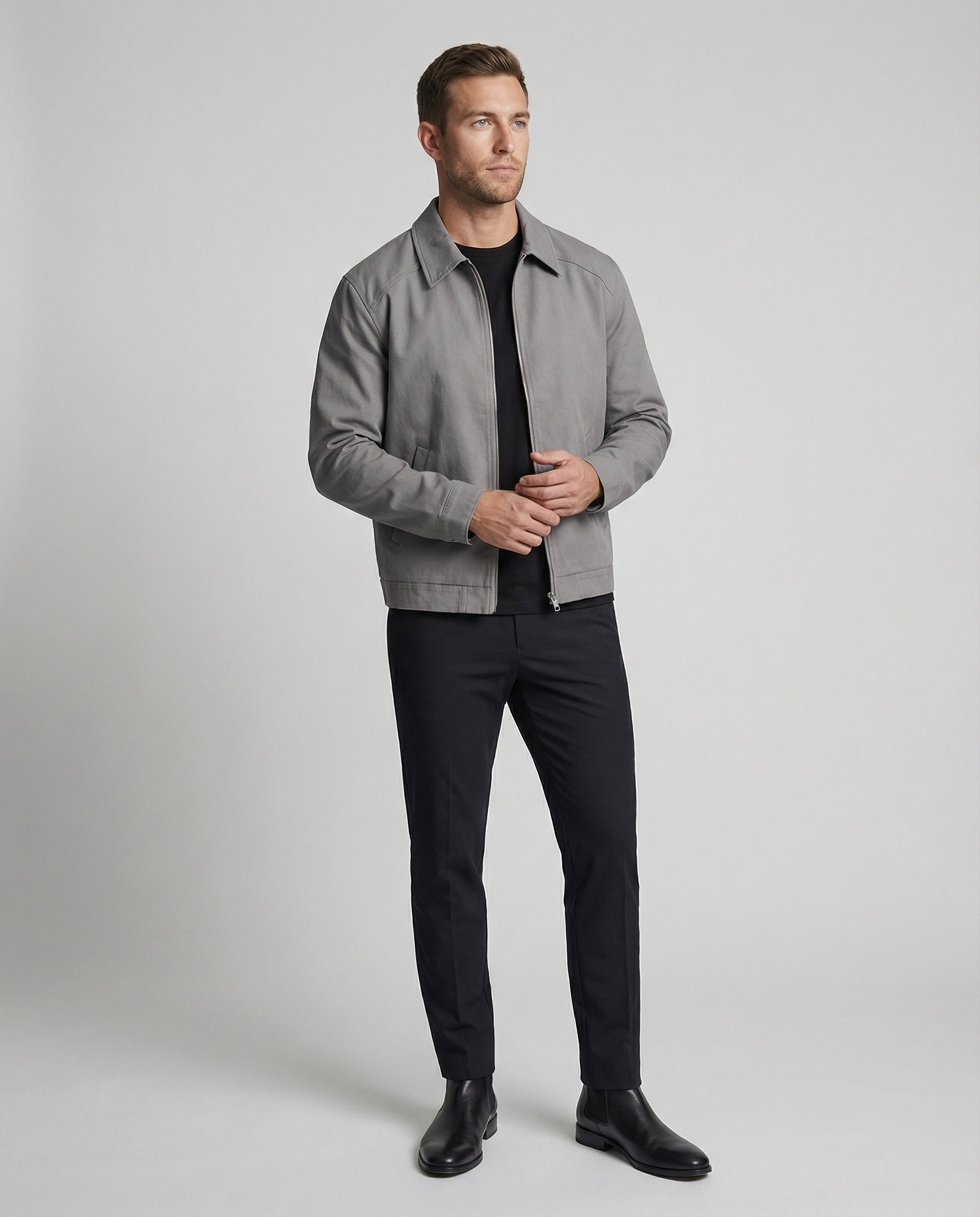 Herren kastige Zip-Jacke mit Hemdkragen und minimalistischen Teilungsnähten R&B