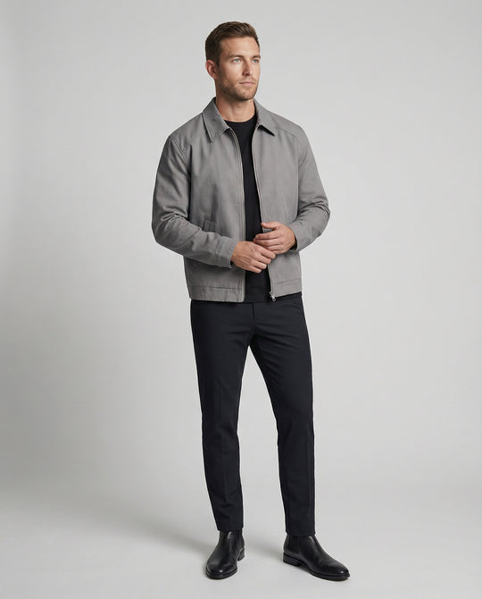 Herren kastige Zip-Jacke mit Hemdkragen und minimalistischen Teilungsnähten R&B