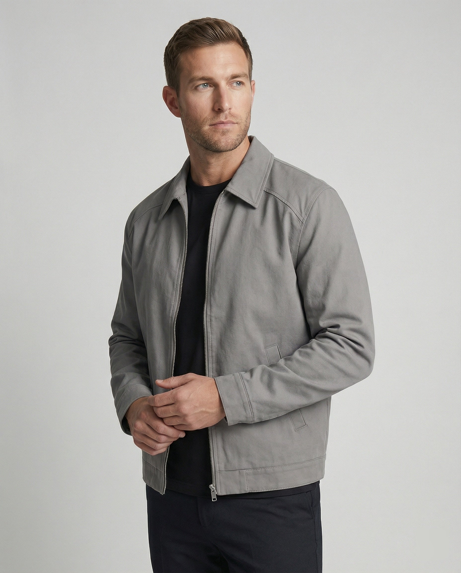 Herren kastige Zip-Jacke mit Hemdkragen und minimalistischen Teilungsnähten R&B