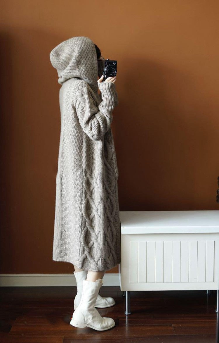 Damen Strickmantel mit vielseitigem Kapuzen-Design und komfortablem Schnitt R&B