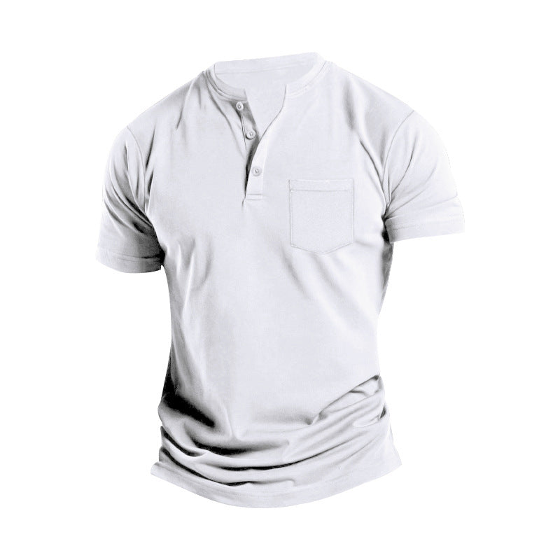 Herren Kurzarm-Henley-T-Shirt mit praktischer Brusttasche R&B