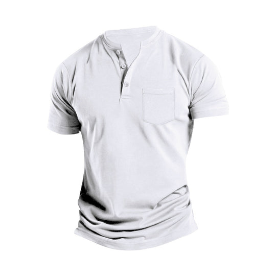 Herren nan atmungsaktives Baumwoll-Elasthan Kurzarm-Henley mit Brusttasche R&B