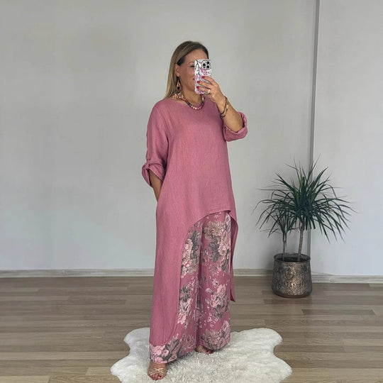 Damen Relaxed Fit Leinen Tunika Top R&B