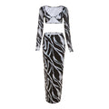 Damen Elegant gestreiftes Crop-Top und Maxi-Rock Set R&B