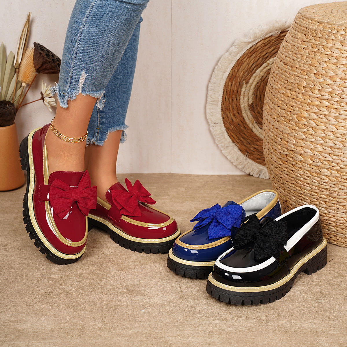 Damen Mokassins mit dekorativem Schleifen-Design und rutschfester Sohle R&B