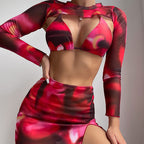 Damen modisches Crop-Top mit langem Ärmel und asymmetrischem Rock R&B
