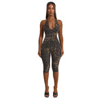 Damen Bodycon Jumpsuit mit Snake-Print und tiefem Ausschnitt R&B