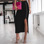 Damen Eleganter Strickrock mit Knopfdetail und Schlitz R&B
