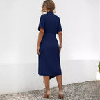 Damen Wickelkleid mit elegantem Kragen und Taillengürtel