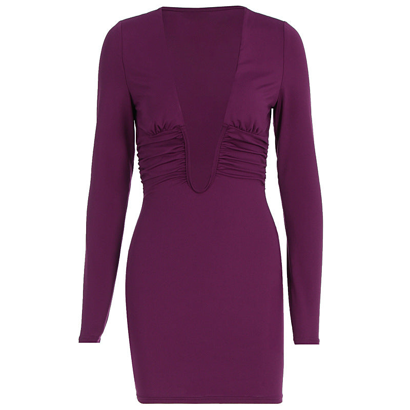 Damen Figurbetontes Minikleid mit tiefem V-Ausschnitt und R&Brnen Rüschen R&B