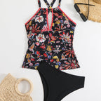 Damen Tankini-Set mit floralem Oberteil und hoch geschnittenen Höschen R&B