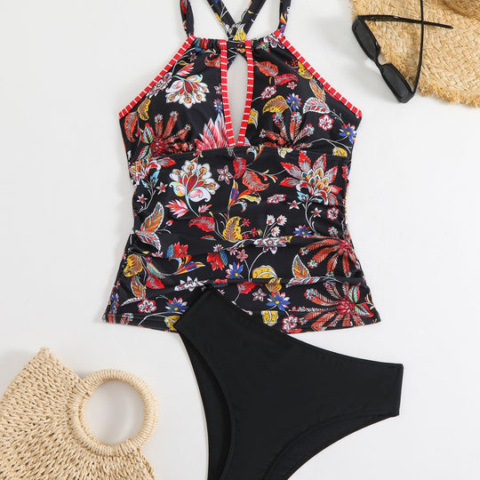 Damen Tankini-Set mit floralem Oberteil und hoch geschnittenen Höschen R&B