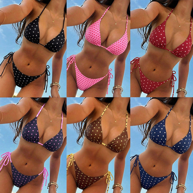 Damen Polka-Dots Bikini mit verstellbaren Bindebändern R&B