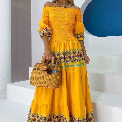 Damen Boho-Maxikleid mit schulterfreiem Design und verspieltem Stickereidetail R&B