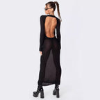 Damen elegantes Strick-Maxikleid mit Schnittdetails und stilvollem Ärmel R&B