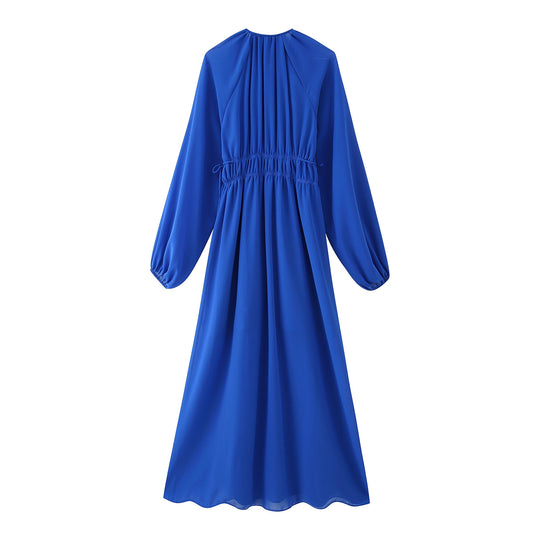 Damen Maxikleid mit eleganter Wickeloptik und femininen Rüschen R&B