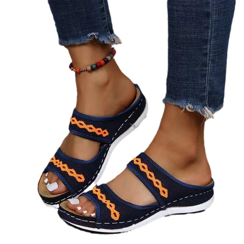 Damen Komfortable Zehenschuhe mit buntem Riemendesign und gepolsterter Sohle R&B