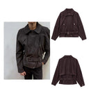 Damen Elegante Wildlederjacke mit modischen Schnallen und praktischen Taschen R&B