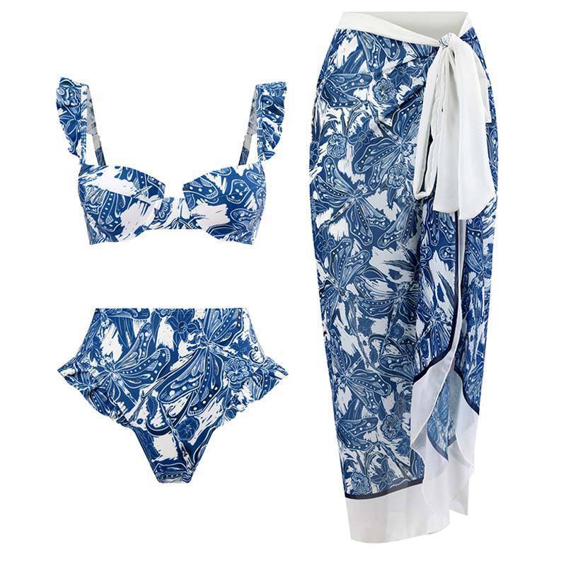 Damen Bikini-Set mit eleganter Rüschendetailierung und stylischem Überrock R&B