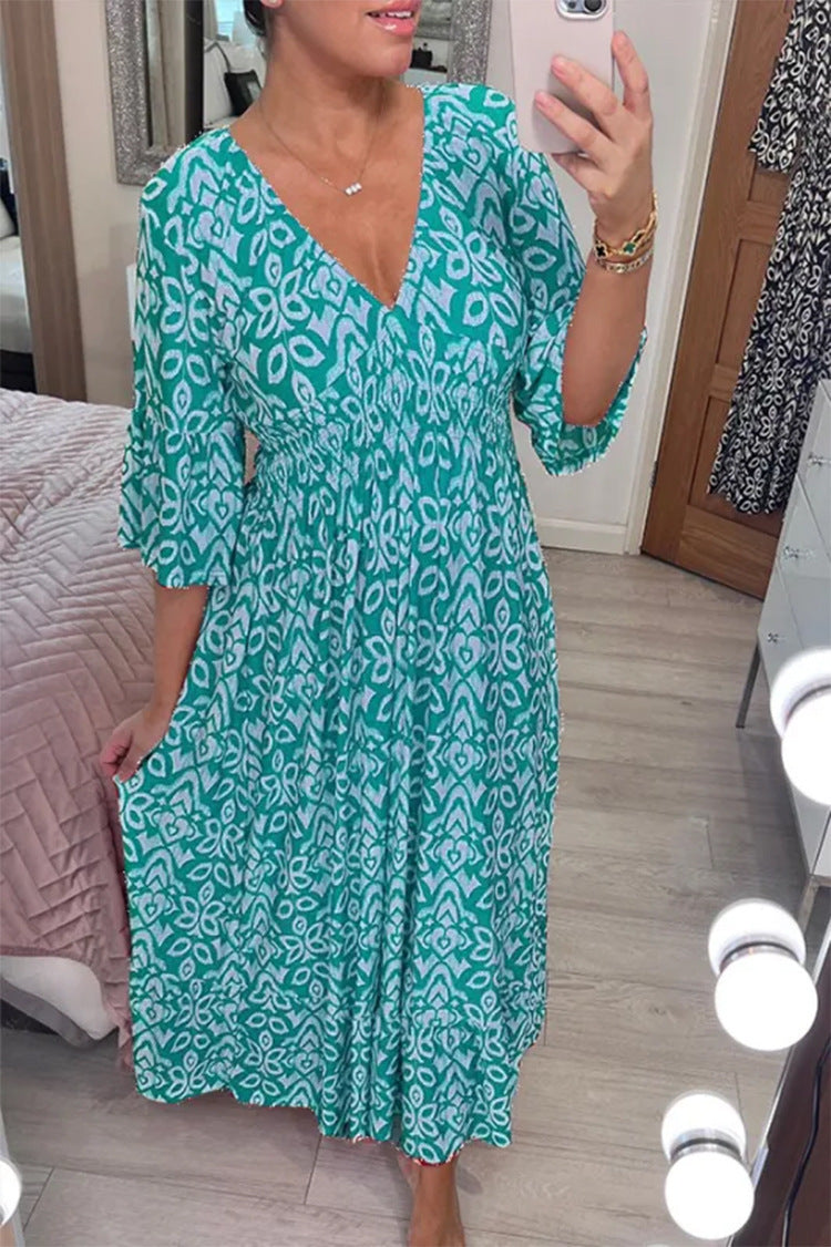 Damen Maxikleid mit schmeichelndem V-Ausschnitt und voluminösen Ärmeln R&B