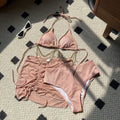 Damen Glitzerndes Triangel-Bikini-Set mit modischem Wickelrock und Kettenverzierung R&B