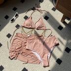 Damen Glitzerndes Triangel-Bikini-Set mit modischem Wickelrock und Kettenverzierung R&B