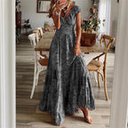 Damen Maxikleid mit voluminösem Rock und edlem V-Ausschnitt R&B