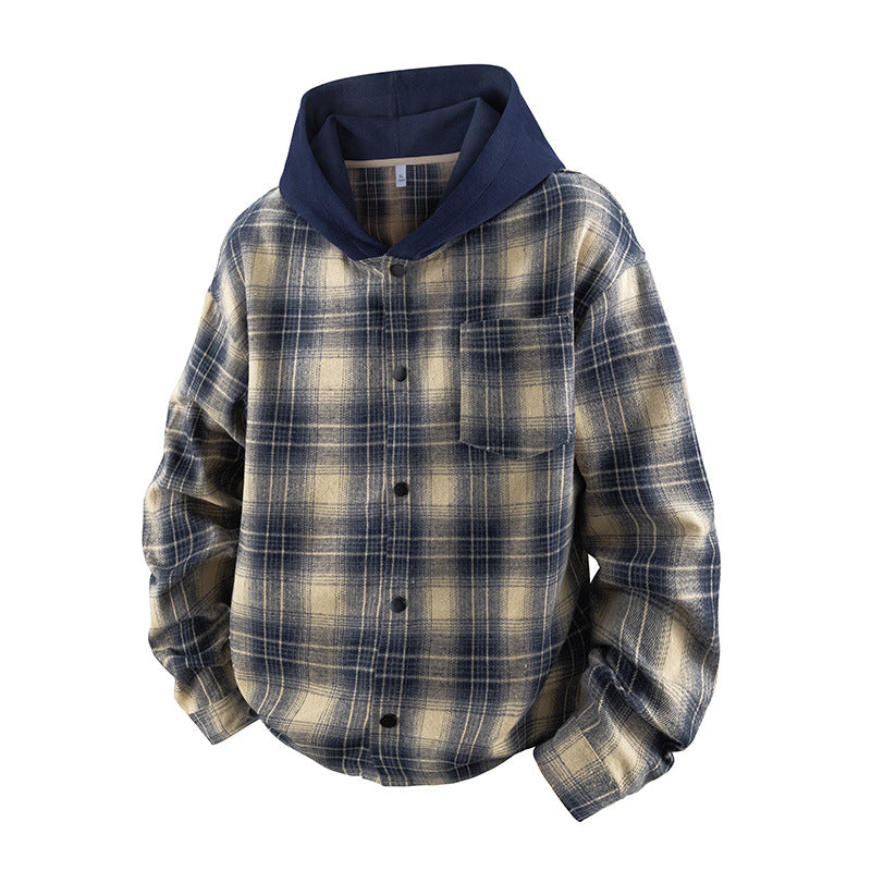 Herren lässige Hemdjacke mit gefütterter Kapuze und Karomuster R&B