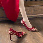 Damen elegante High Heels mit floralem Spitzenbesatz R&B