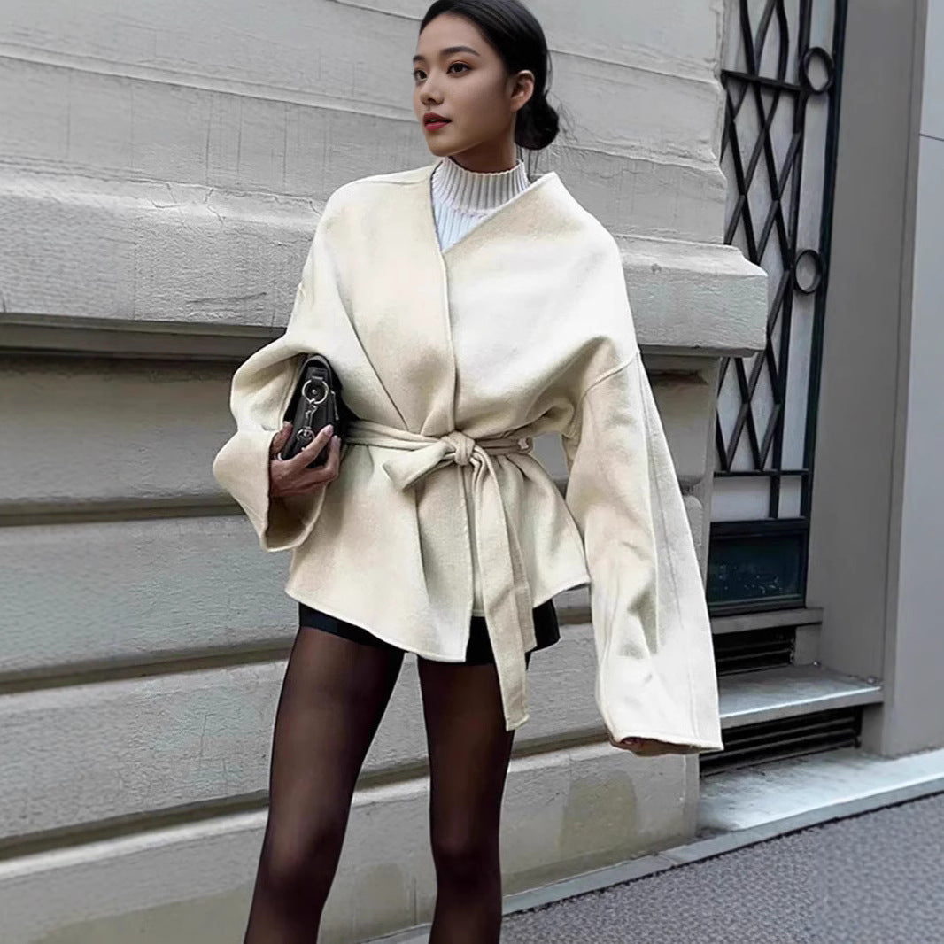 Damen Modejacke mit Taillengürtel und weitem Schnitt R&B