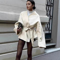 Damen Modejacke mit Taillengürtel und weitem Schnitt R&B