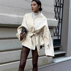 Damen Modejacke mit Taillengürtel und weitem Schnitt R&B