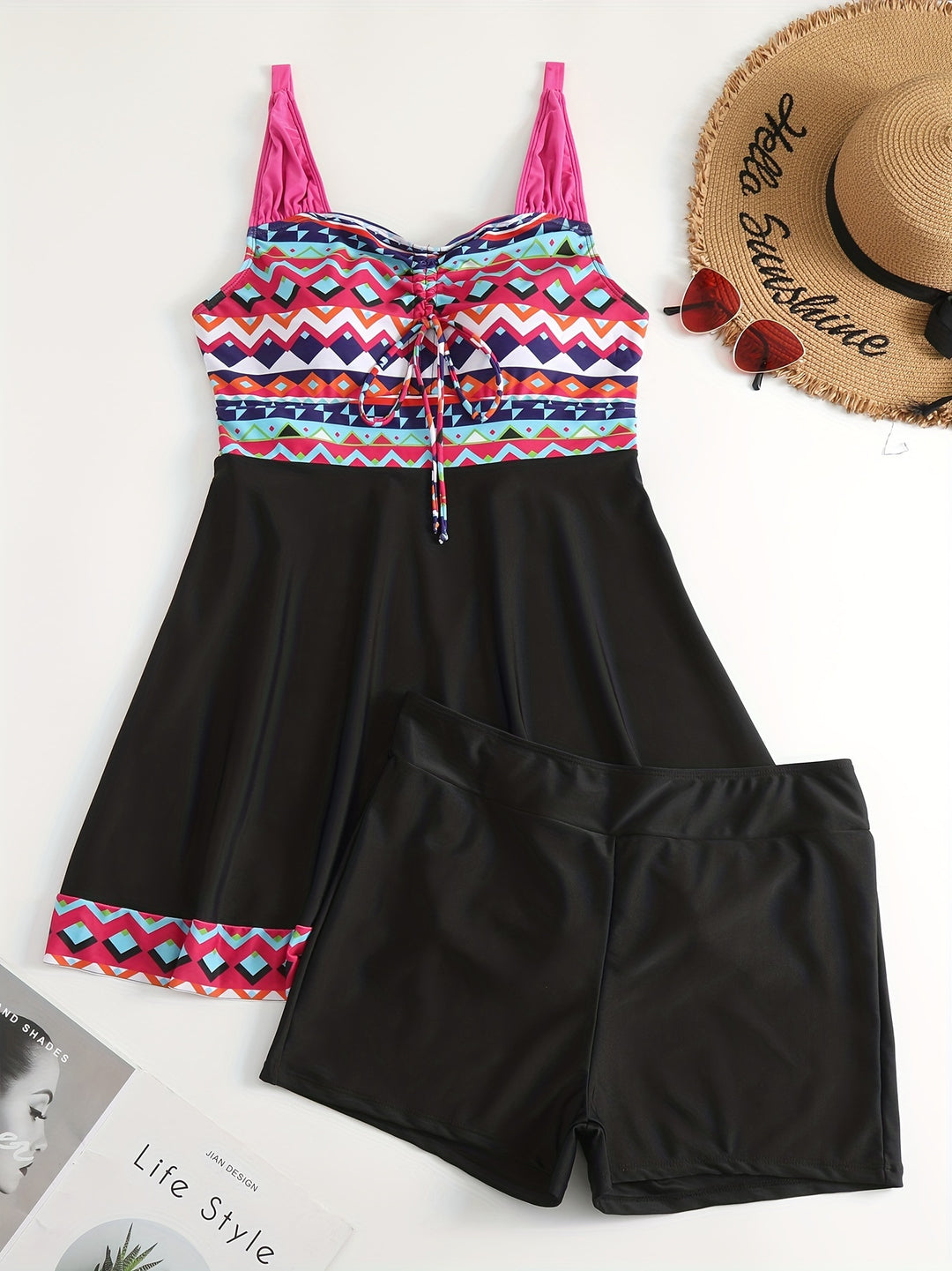 Damen Sportliches Badeanzug-Set mit modischem Oberteil und Shorts R&B