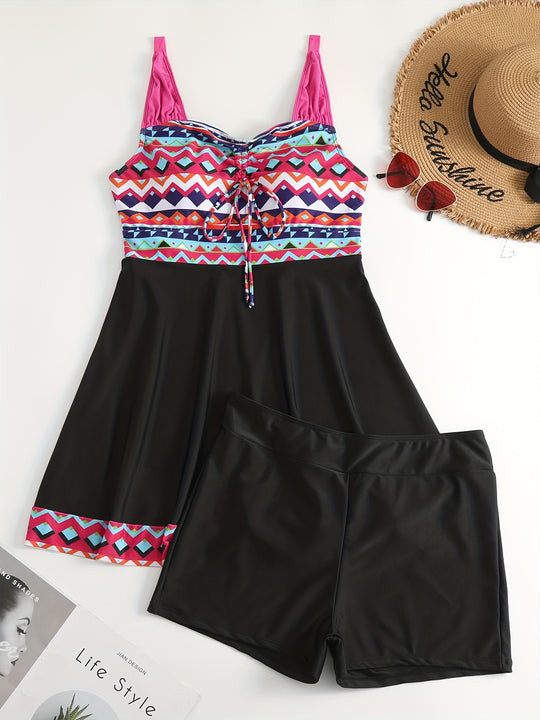 Damen Sportliches Badeanzug-Set mit modischem Oberteil und Shorts R&B