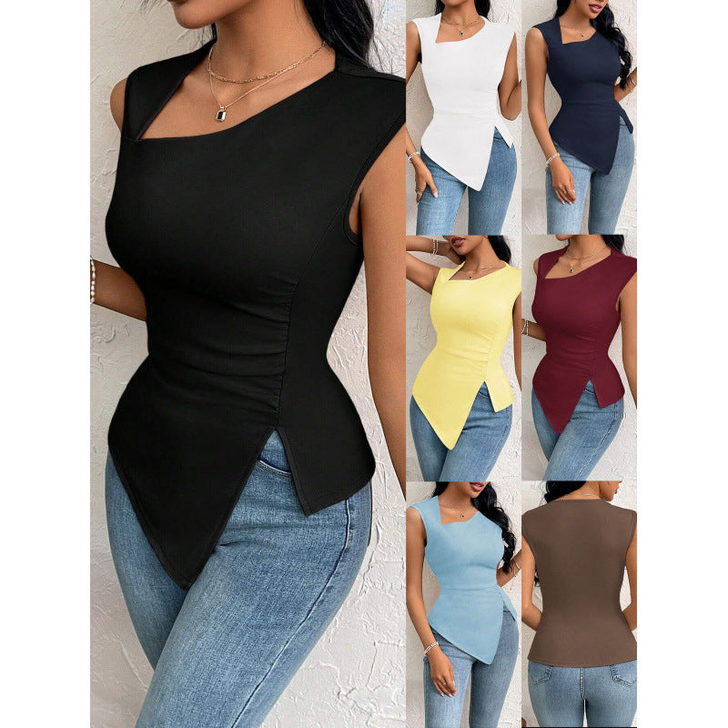Damen Schnittiges Oberteil mit asymmetrischem Saum und figurbetontem Design R&B