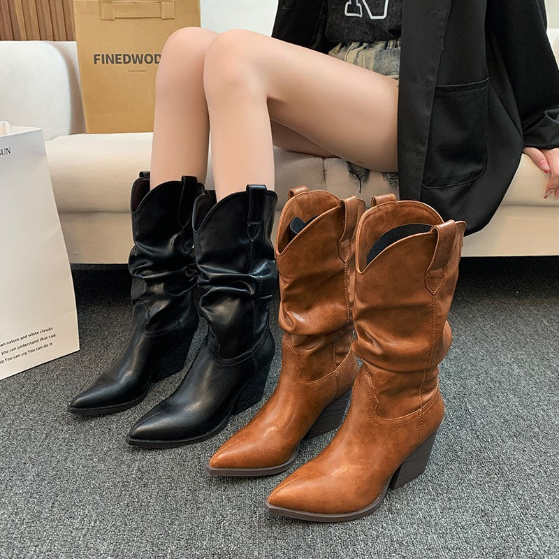 Damen Western-Stiefel mit eleganter Raffung und Absatz R&B